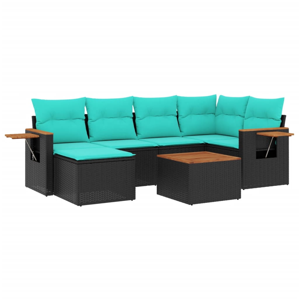 7-delige Loungeset met kussens poly rattan zwart is nu te koop bij PeponiXL, paradijselijk wonen!