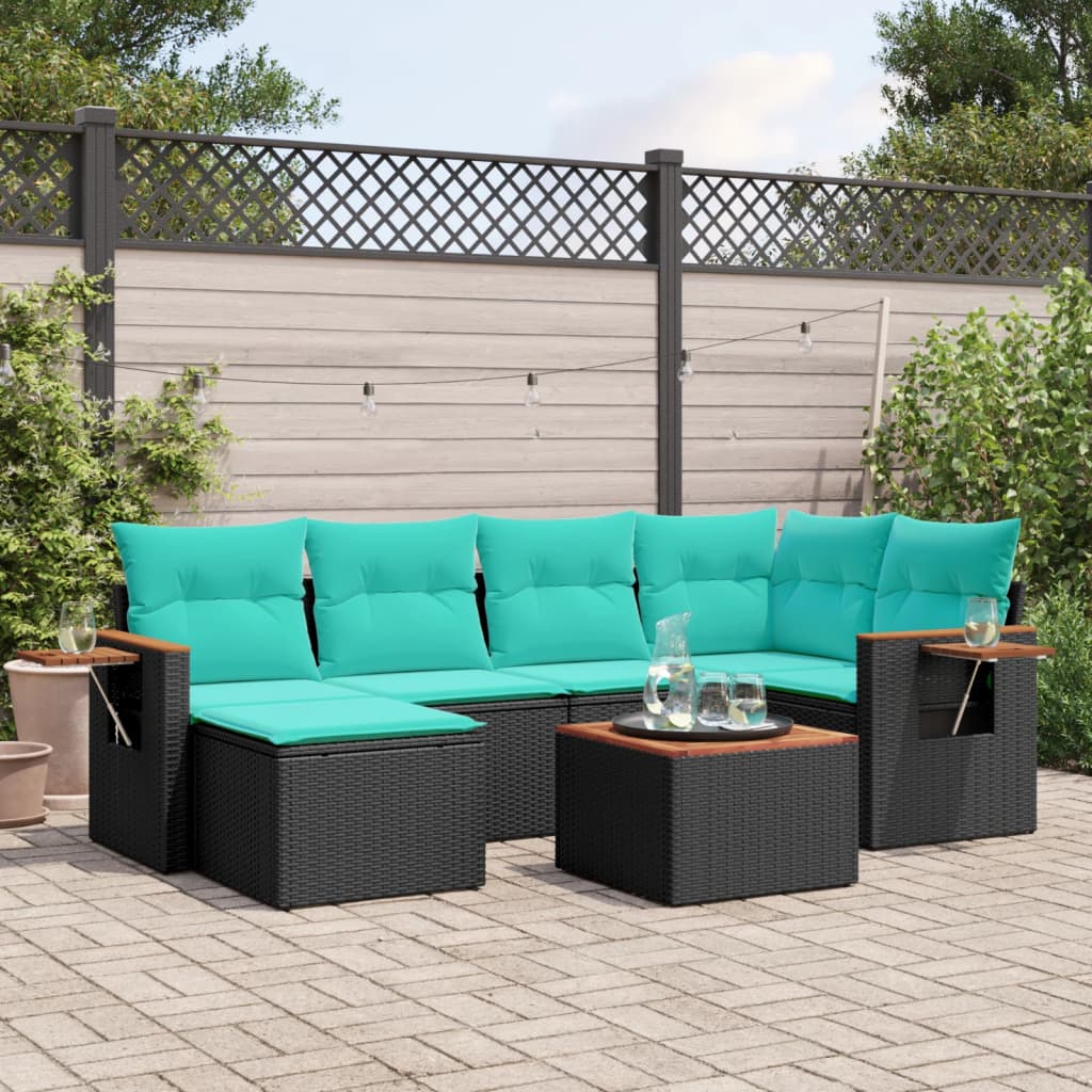 7-delige Loungeset met kussens poly rattan zwart is nu te koop bij PeponiXL, paradijselijk wonen!