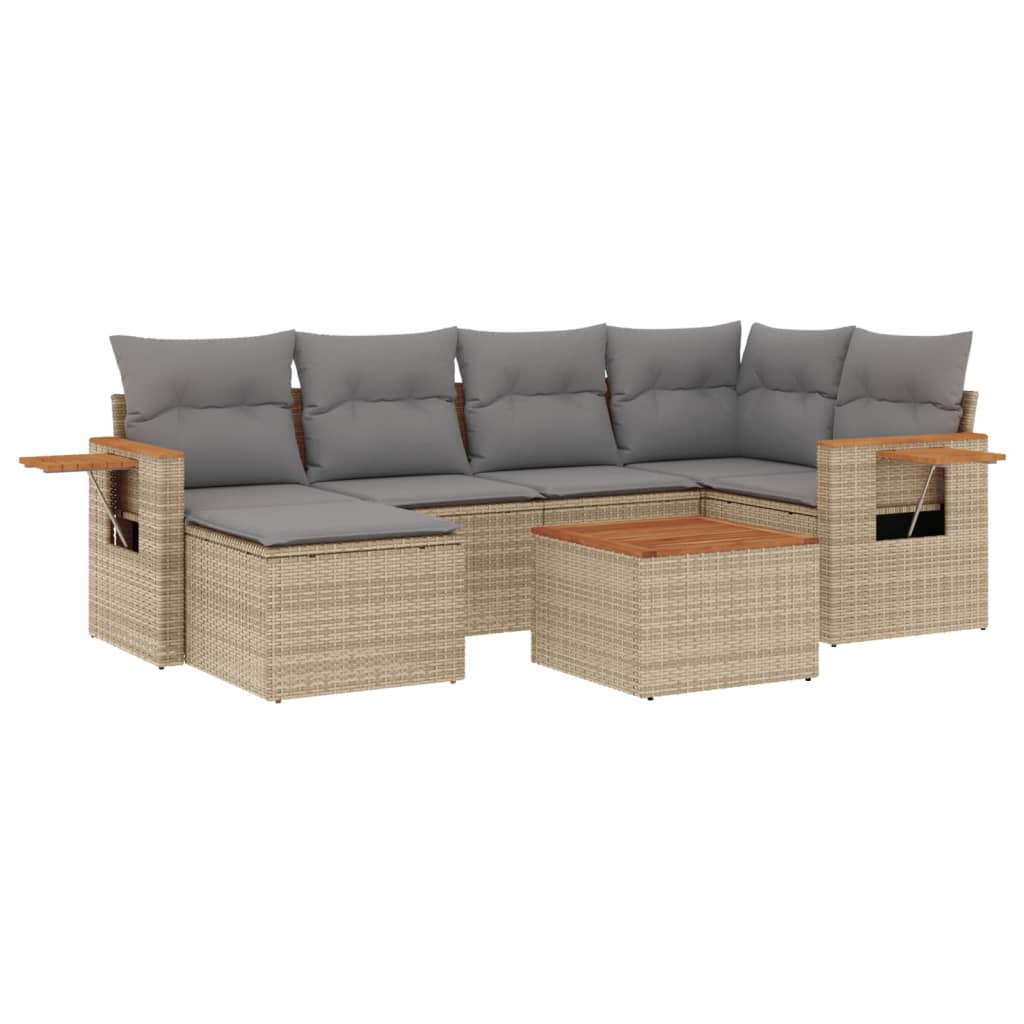 7-delige Loungeset met kussens poly rattan beige is nu te koop bij PeponiXL, paradijselijk wonen!