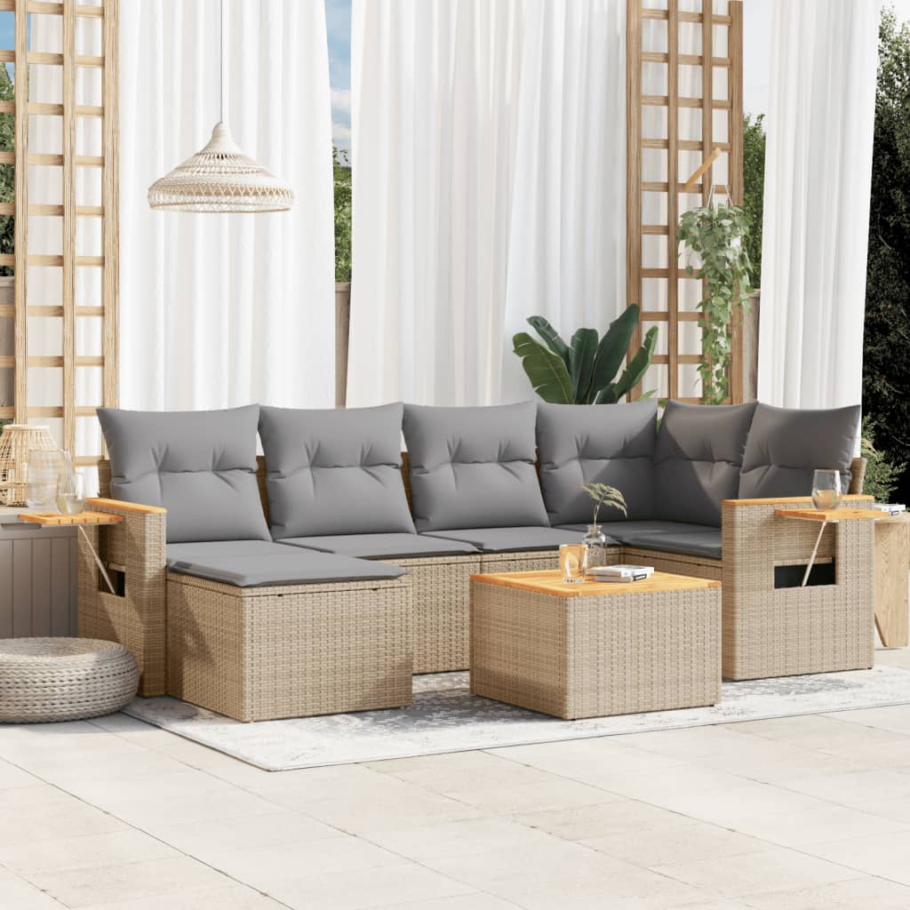 7-delige Loungeset met kussens poly rattan beige is nu te koop bij PeponiXL, paradijselijk wonen!