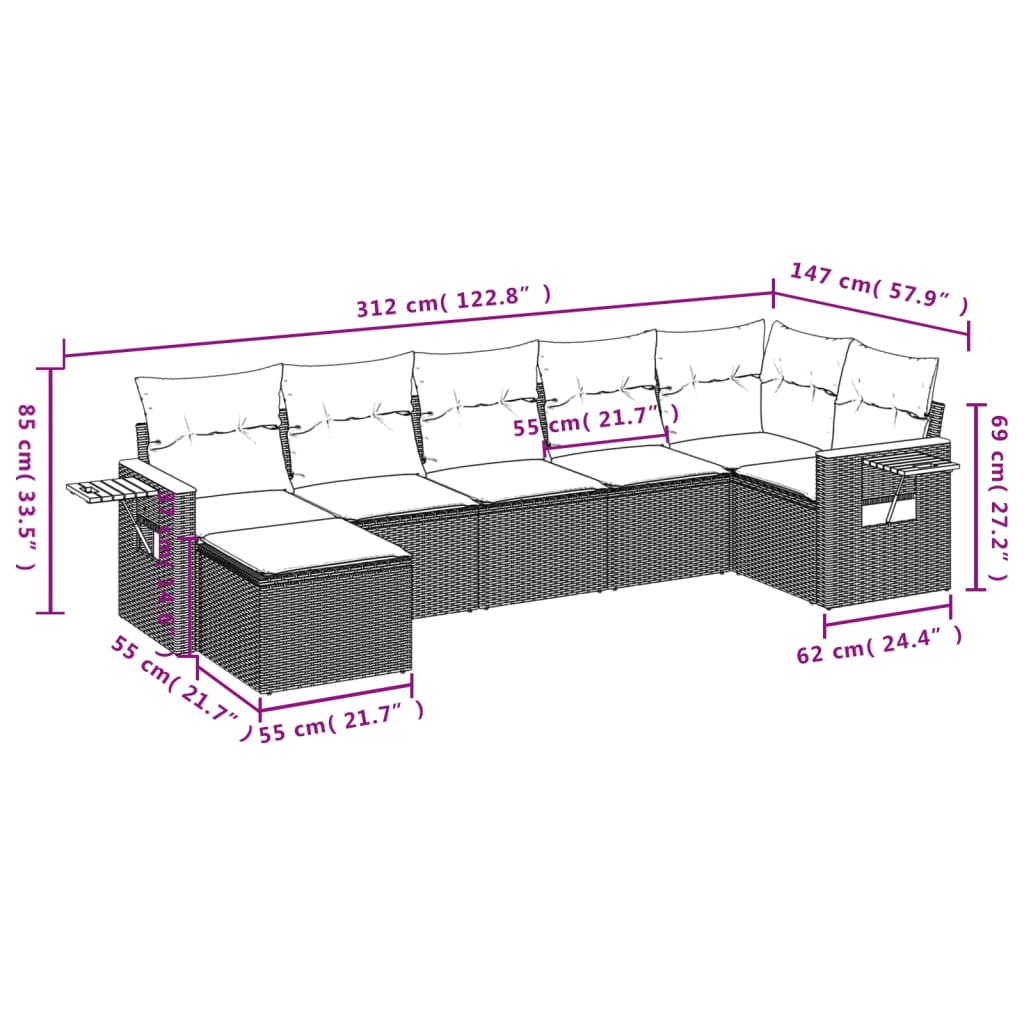 7-delige Loungeset met kussens poly rattan zwart is nu te koop bij PeponiXL, paradijselijk wonen!
