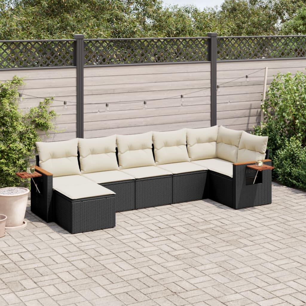 7-delige Loungeset met kussens poly rattan zwart is nu te koop bij PeponiXL, paradijselijk wonen!