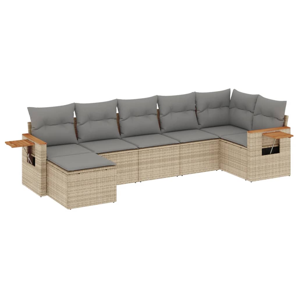 7-delige Loungeset met kussens poly rattan beige is nu te koop bij PeponiXL, paradijselijk wonen!