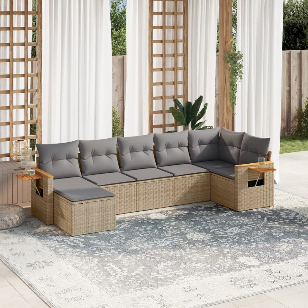 7-delige Loungeset met kussens poly rattan beige is nu te koop bij PeponiXL, paradijselijk wonen!
