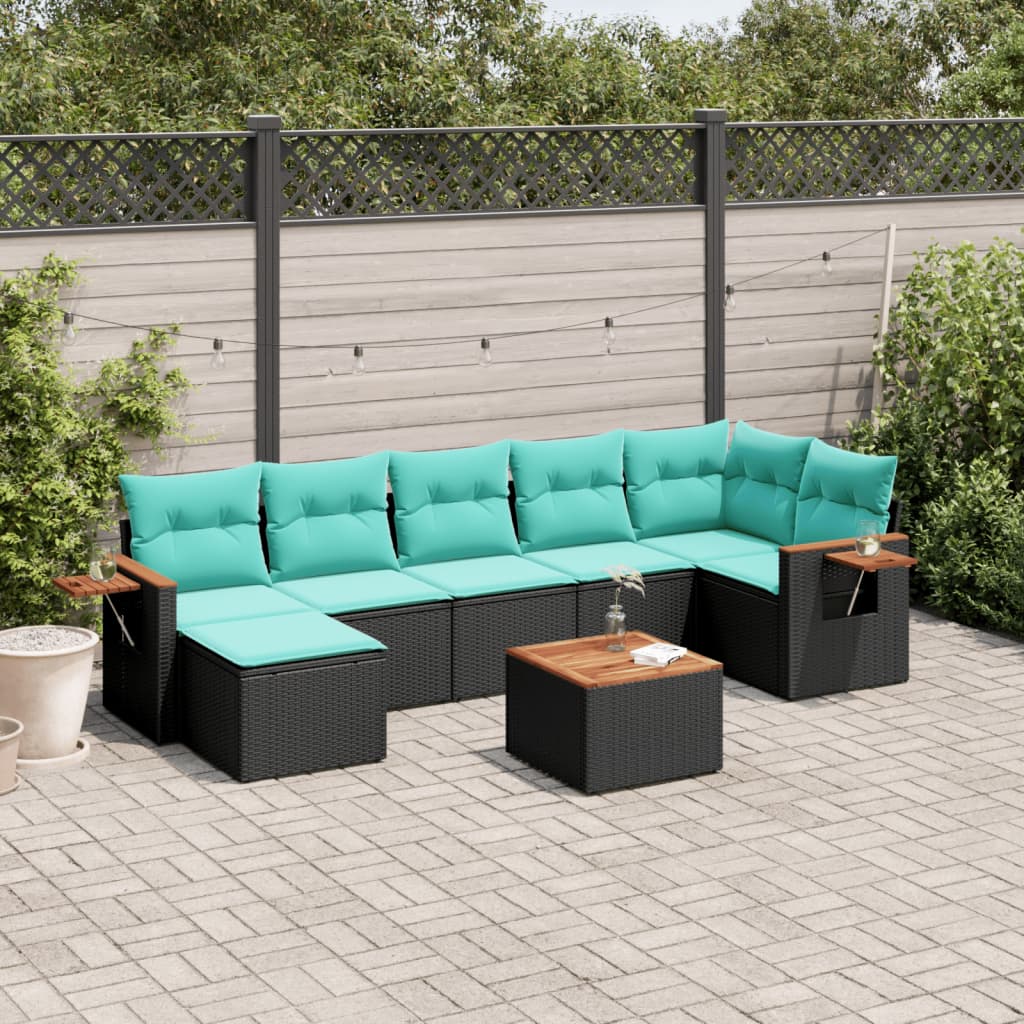 8-delige Loungeset met kussens poly rattan zwart is nu te koop bij PeponiXL, paradijselijk wonen!