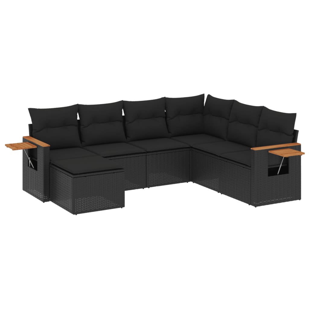 7-delige Loungeset met kussens poly rattan zwart is nu te koop bij PeponiXL, paradijselijk wonen!