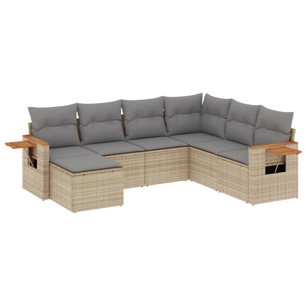 7-delige Loungeset met kussens poly rattan beige is nu te koop bij PeponiXL, paradijselijk wonen!