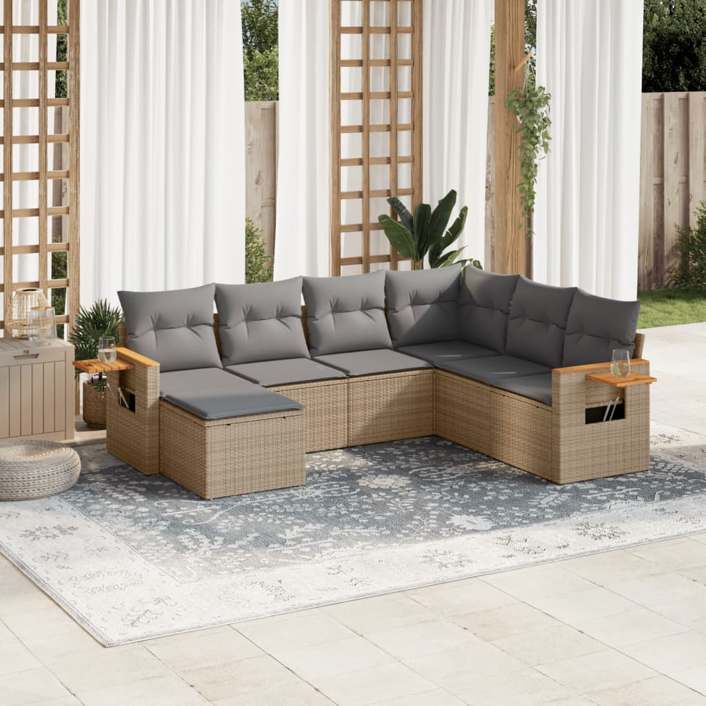7-delige Loungeset met kussens poly rattan beige is nu te koop bij PeponiXL, paradijselijk wonen!