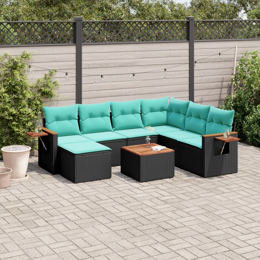 8-delige Loungeset met kussens poly rattan zwart is nu te koop bij PeponiXL, paradijselijk wonen!
