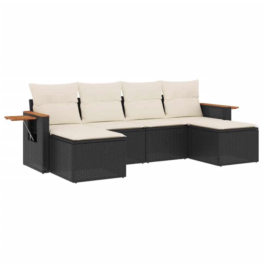 6-delige Loungeset met kussens poly rattan zwart is nu te koop bij PeponiXL, paradijselijk wonen!