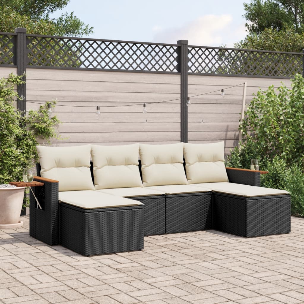 6-delige Loungeset met kussens poly rattan zwart is nu te koop bij PeponiXL, paradijselijk wonen!