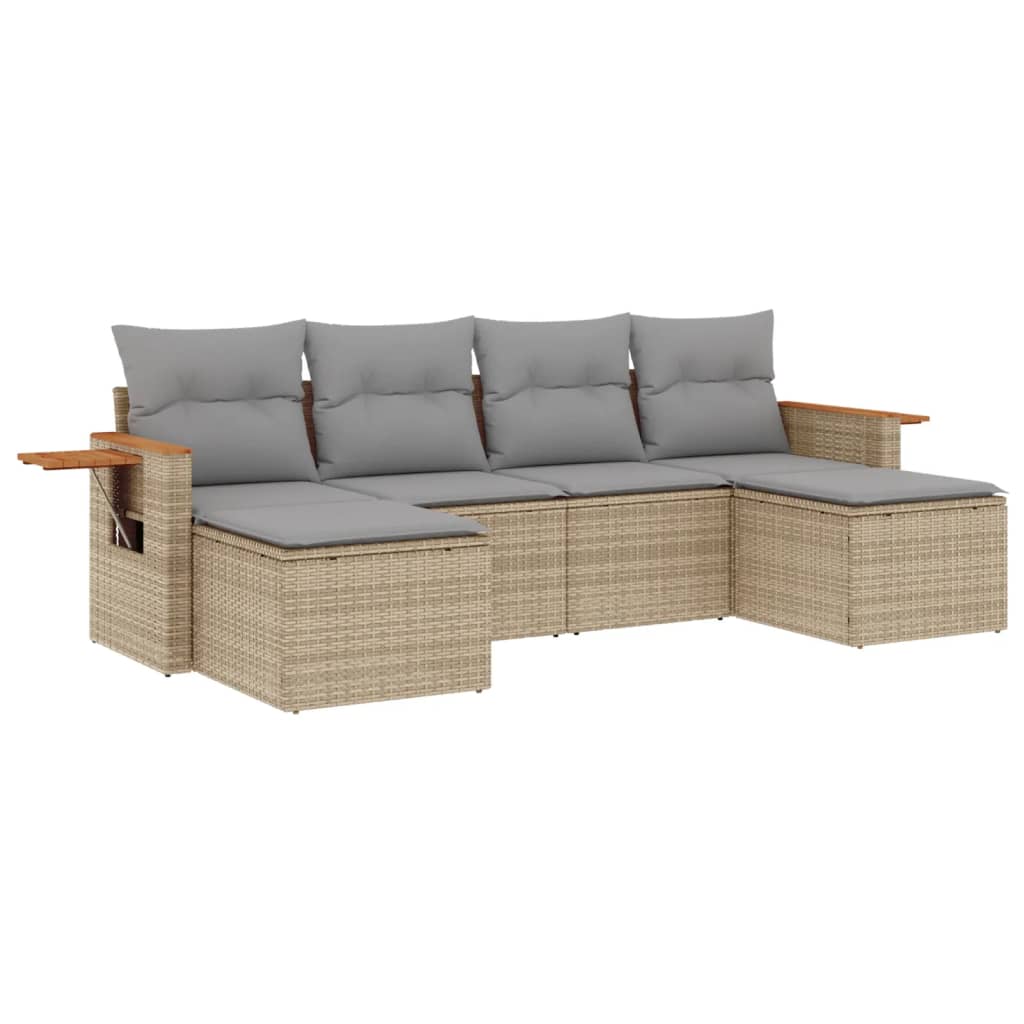 6-delige Loungeset met kussens poly rattan beige is nu te koop bij PeponiXL, paradijselijk wonen!