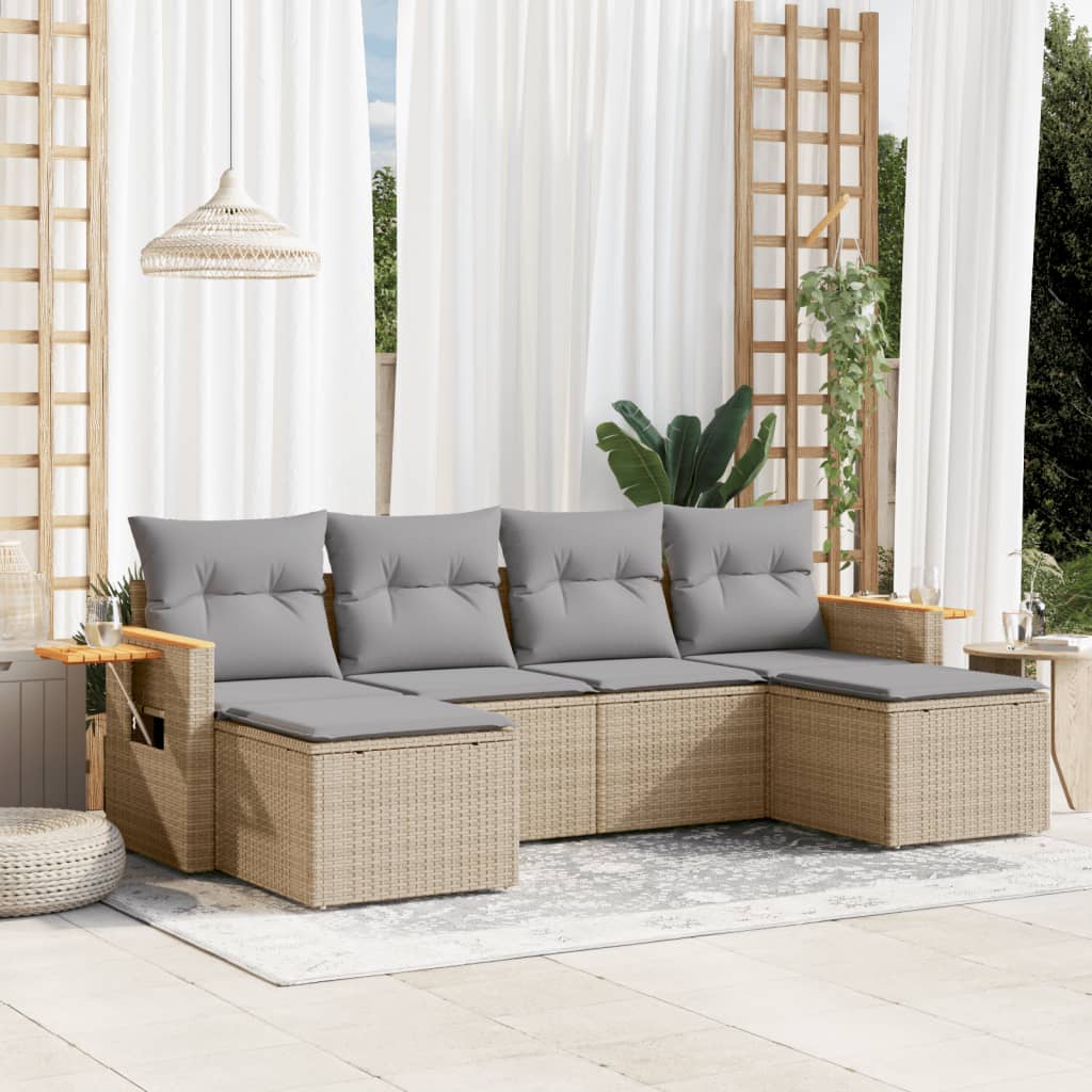 6-delige Loungeset met kussens poly rattan beige is nu te koop bij PeponiXL, paradijselijk wonen!