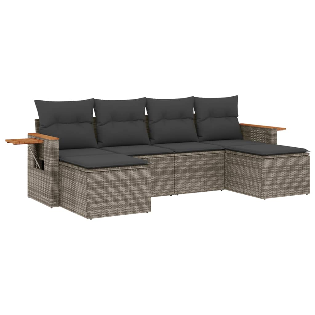 6-delige Loungeset met kussens poly rattan grijs is nu te koop bij PeponiXL, paradijselijk wonen!