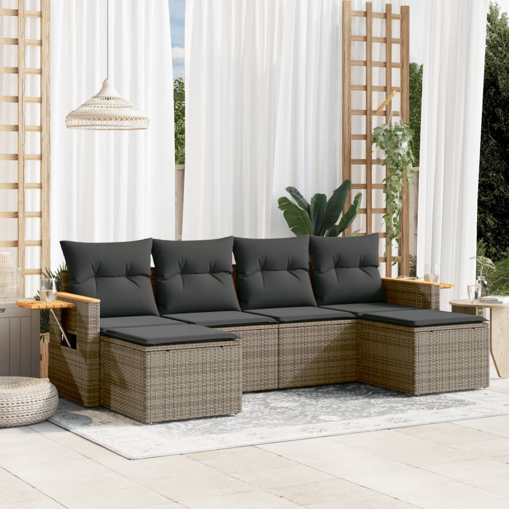 6-delige Loungeset met kussens poly rattan grijs is nu te koop bij PeponiXL, paradijselijk wonen!