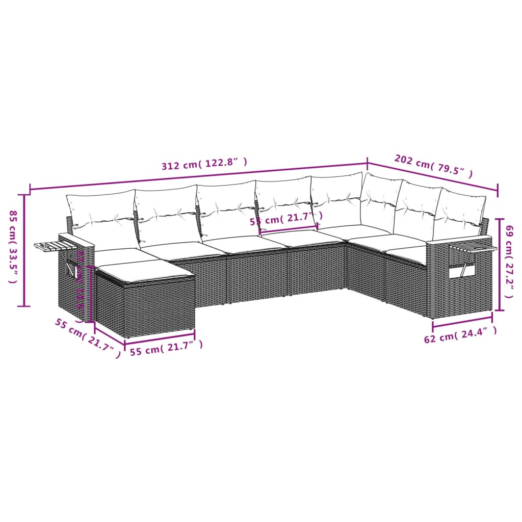 8-delige Loungeset met kussens poly rattan beige is nu te koop bij PeponiXL, paradijselijk wonen!