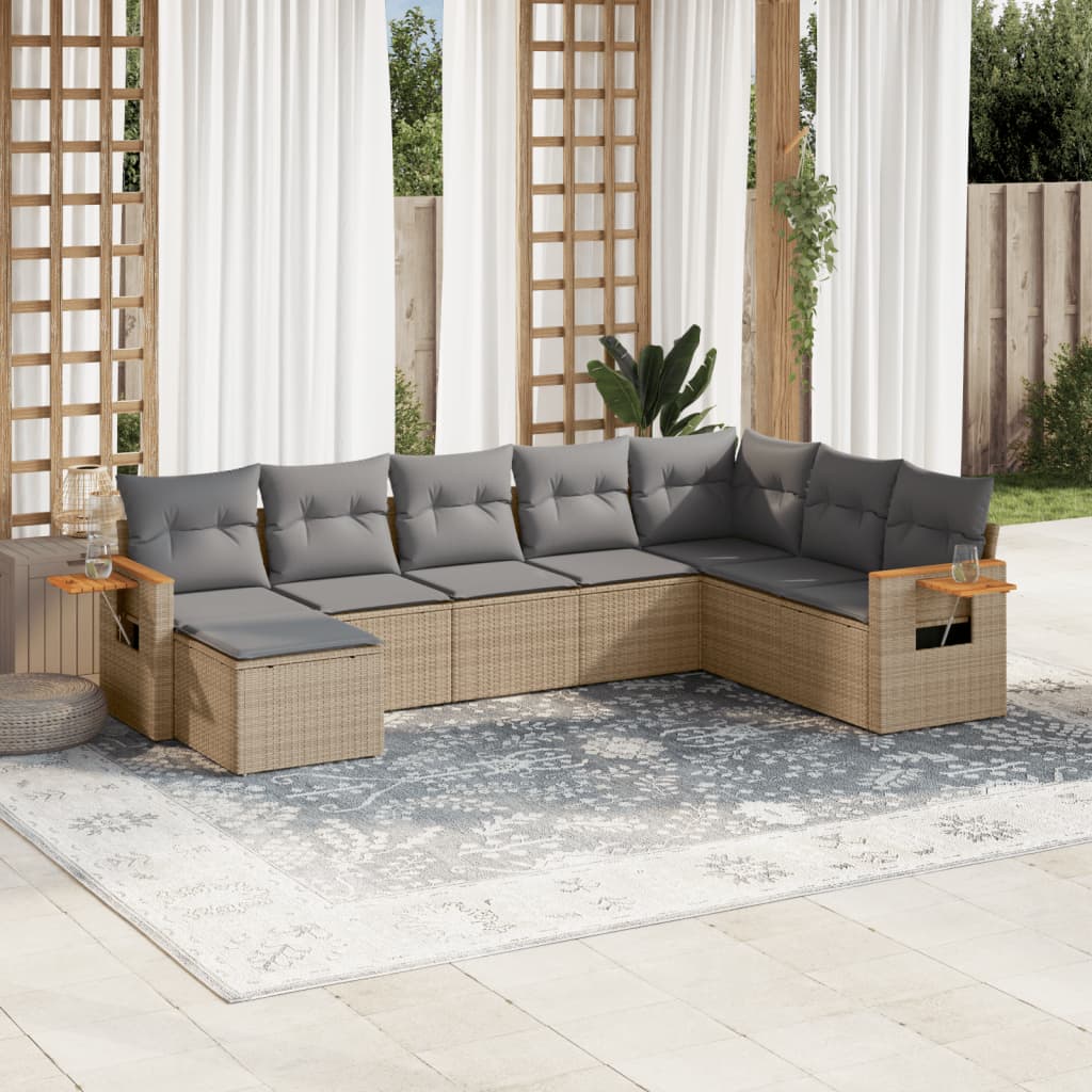 8-delige Loungeset met kussens poly rattan beige is nu te koop bij PeponiXL, paradijselijk wonen!