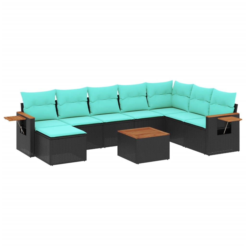 9-delige Loungeset met kussens poly rattan zwart is nu te koop bij PeponiXL, paradijselijk wonen!