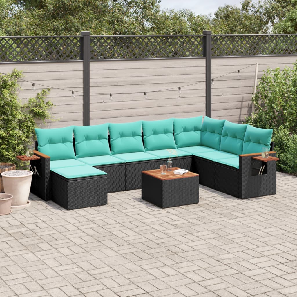 9-delige Loungeset met kussens poly rattan zwart is nu te koop bij PeponiXL, paradijselijk wonen!