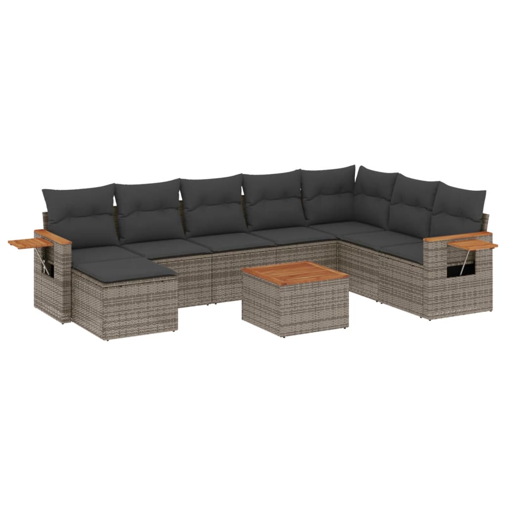 9-delige Loungeset met kussens poly rattan grijs is nu te koop bij PeponiXL, paradijselijk wonen!