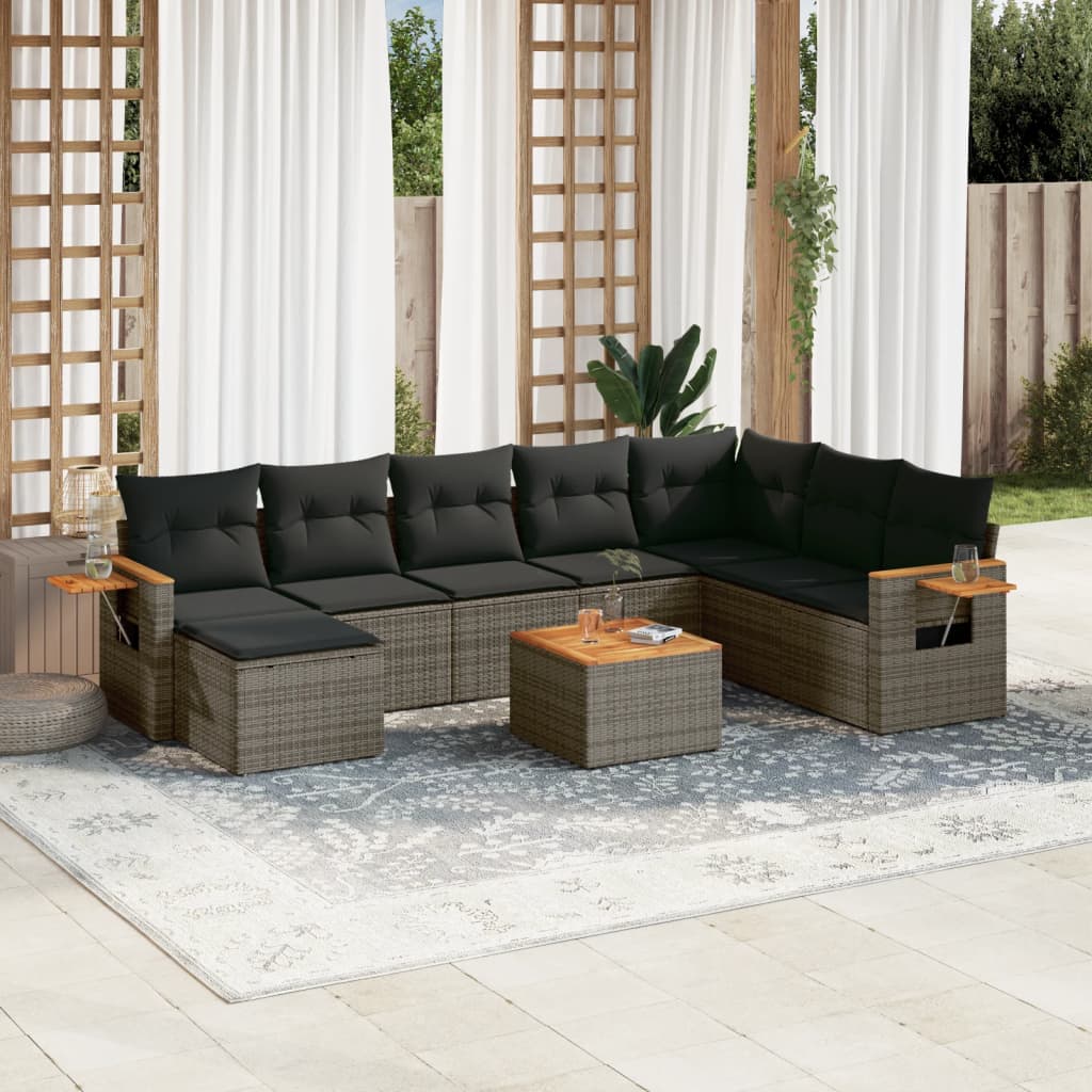9-delige Loungeset met kussens poly rattan grijs is nu te koop bij PeponiXL, paradijselijk wonen!