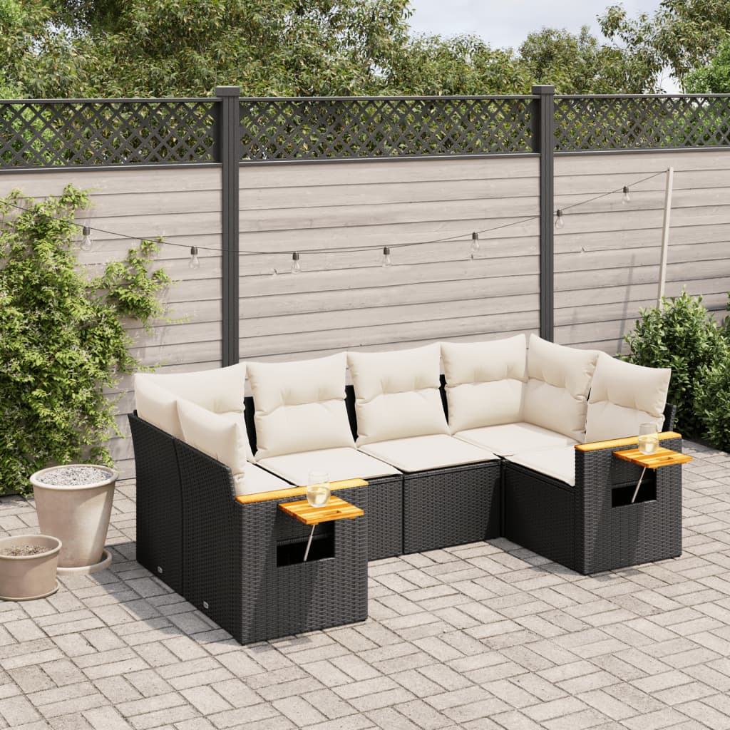 6-delige Loungeset met kussens poly rattan zwart is nu te koop bij PeponiXL, paradijselijk wonen!
