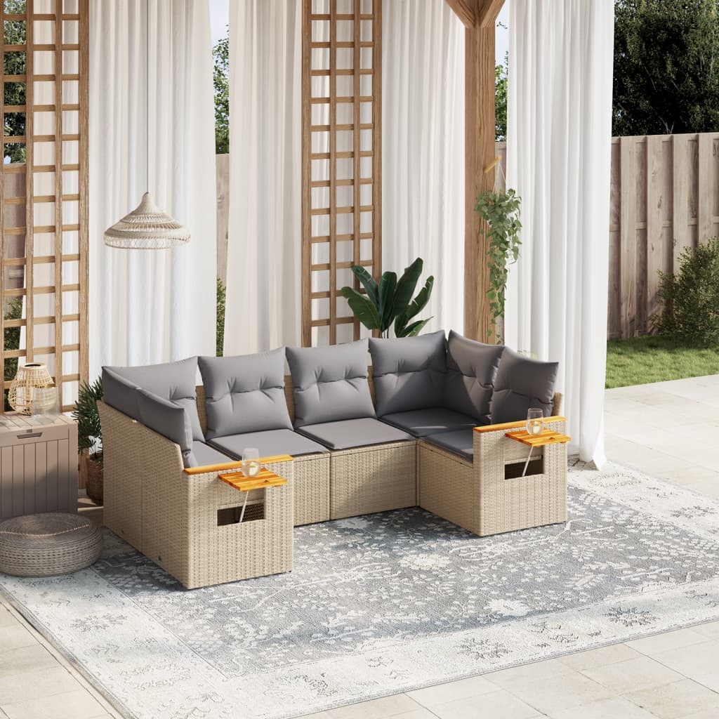 6-delige Loungeset met kussens poly rattan beige is nu te koop bij PeponiXL, paradijselijk wonen!