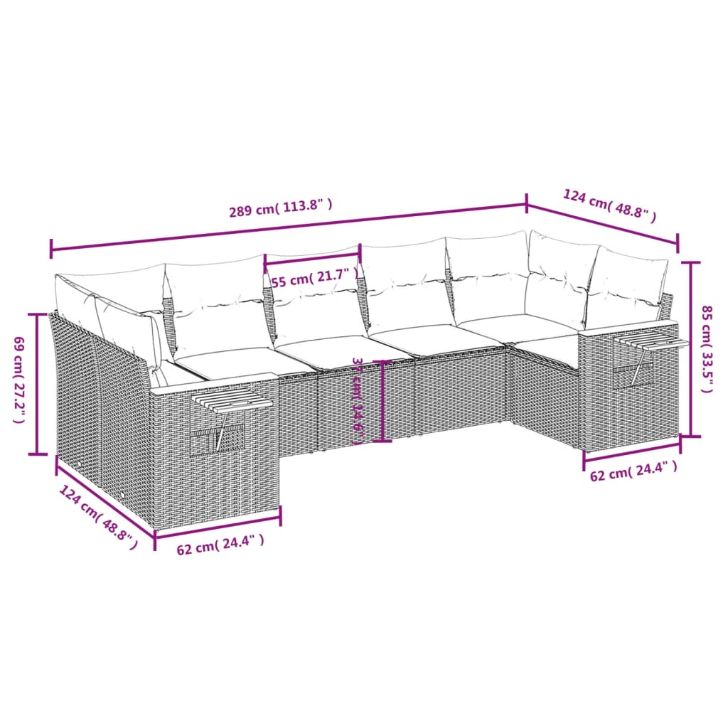 7-delige Loungeset met kussens poly rattan zwart is nu te koop bij PeponiXL, paradijselijk wonen!
