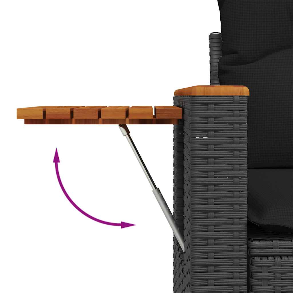 9-delige Loungeset met kussens poly rattan zwart