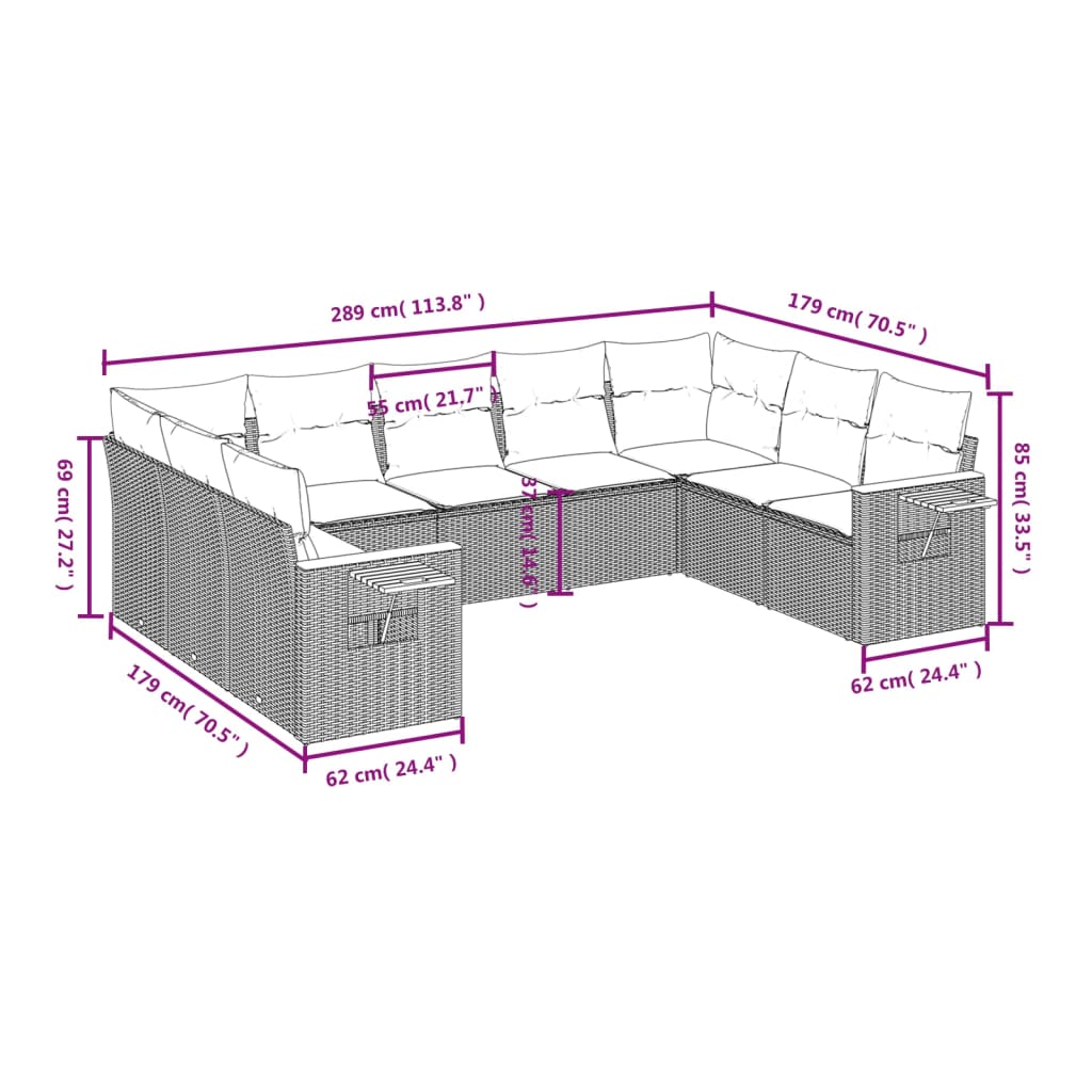 9-delige Loungeset met kussens poly rattan zwart is nu te koop bij PeponiXL, paradijselijk wonen!
