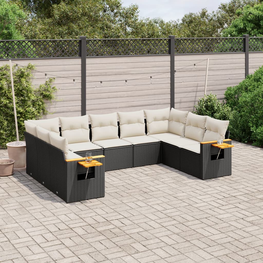 9-delige Loungeset met kussens poly rattan zwart is nu te koop bij PeponiXL, paradijselijk wonen!