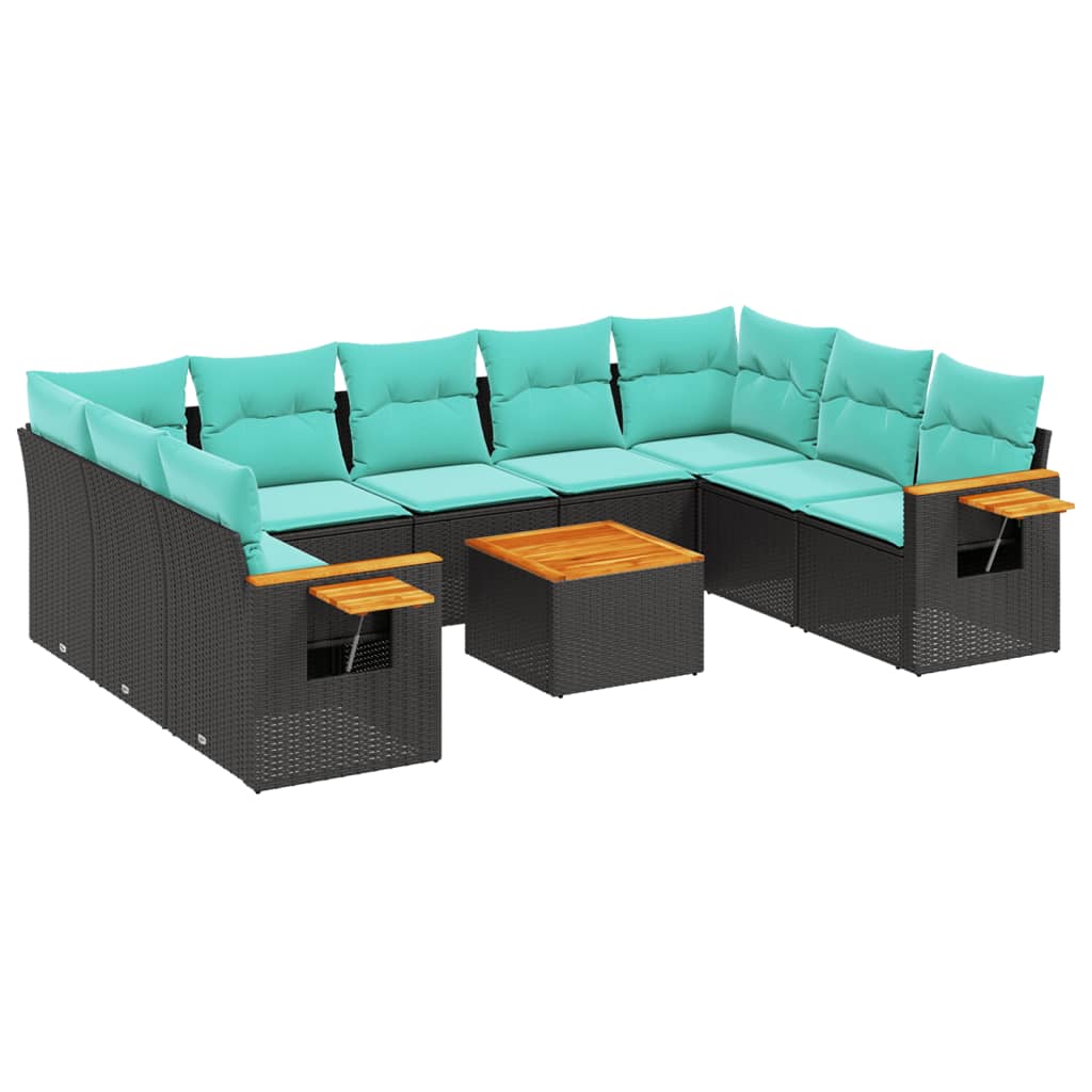 10-delige Loungeset met kussens poly rattan zwart is nu te koop bij PeponiXL, paradijselijk wonen!