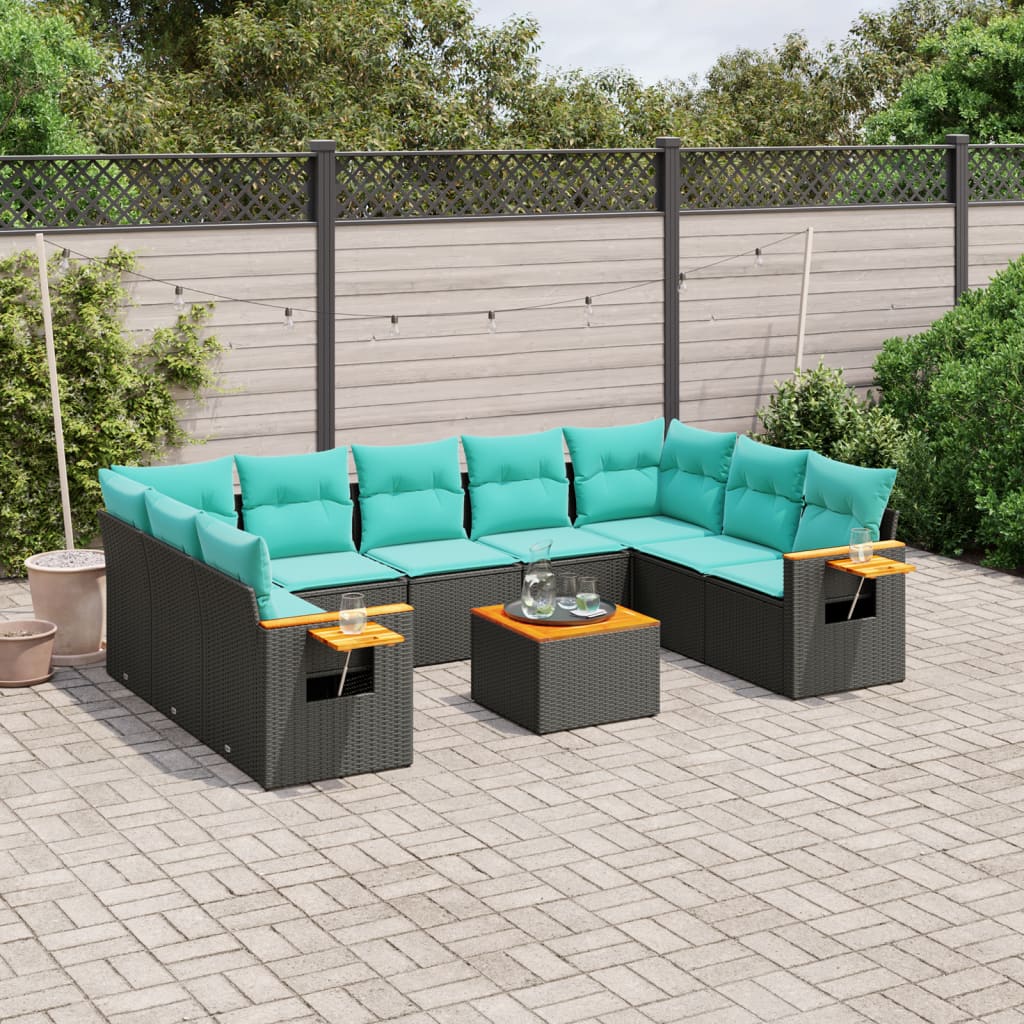 10-delige Loungeset met kussens poly rattan zwart is nu te koop bij PeponiXL, paradijselijk wonen!