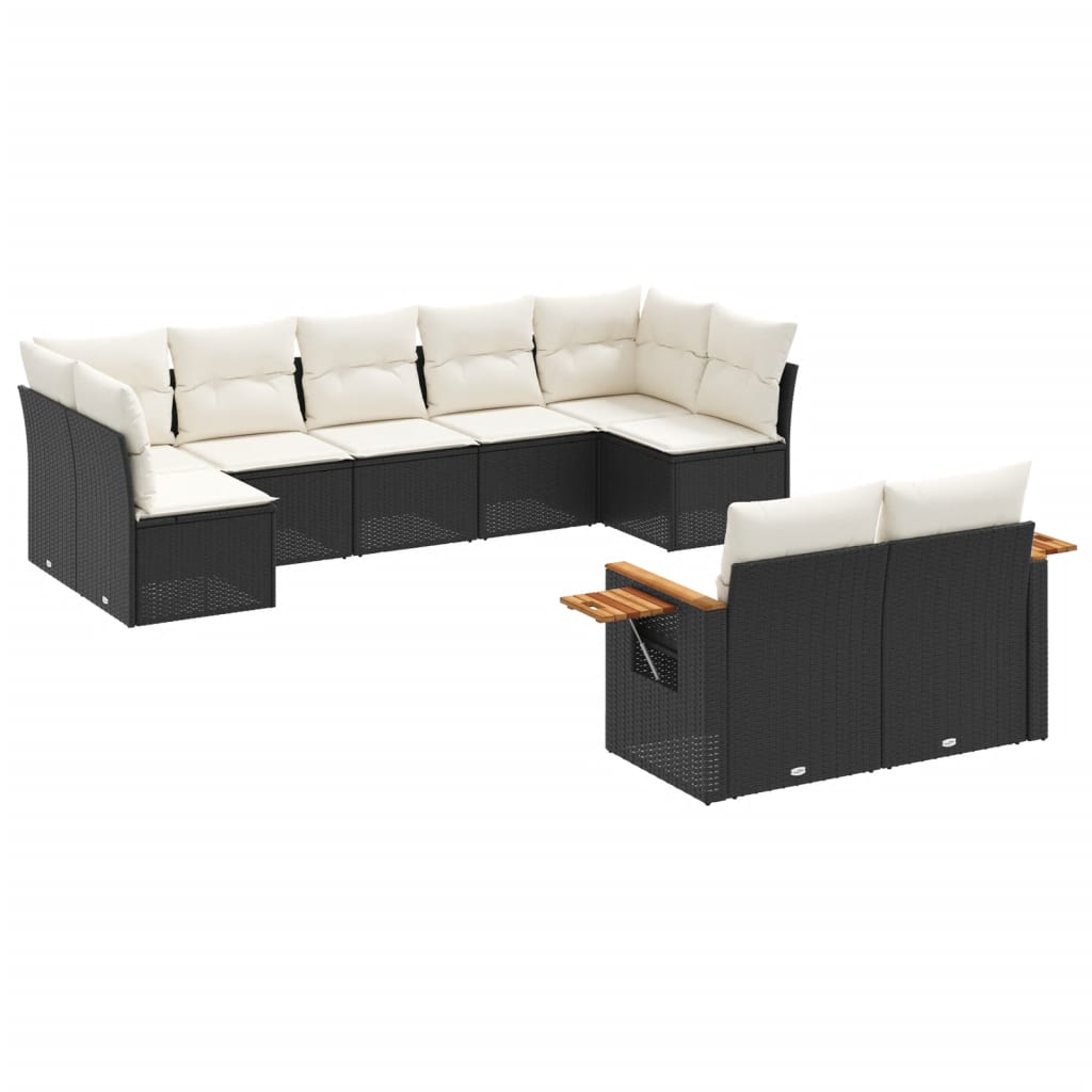 9-delige Loungeset met kussens poly rattan zwart is nu te koop bij PeponiXL, paradijselijk wonen!