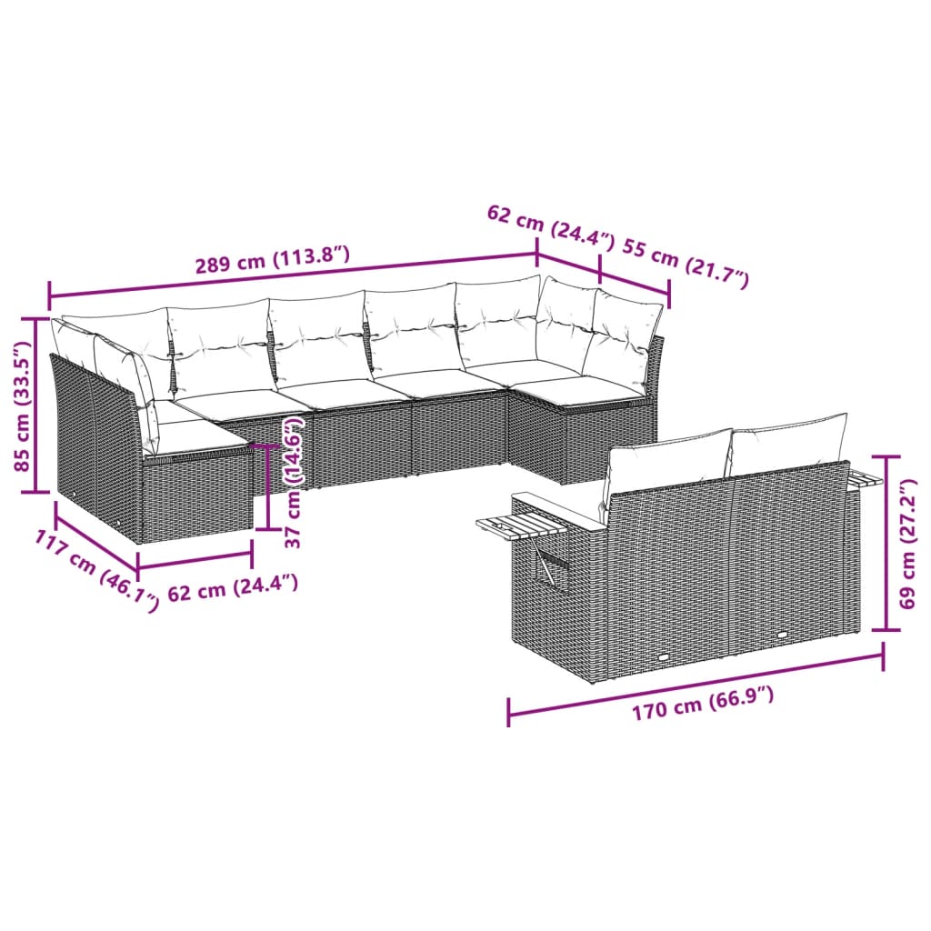 9-delige Loungeset met kussens poly rattan zwart is nu te koop bij PeponiXL, paradijselijk wonen!