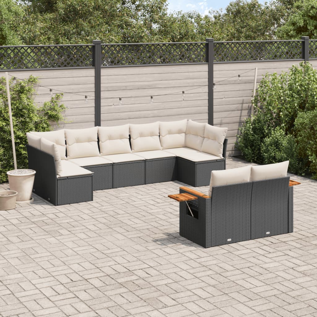 9-delige Loungeset met kussens poly rattan zwart is nu te koop bij PeponiXL, paradijselijk wonen!