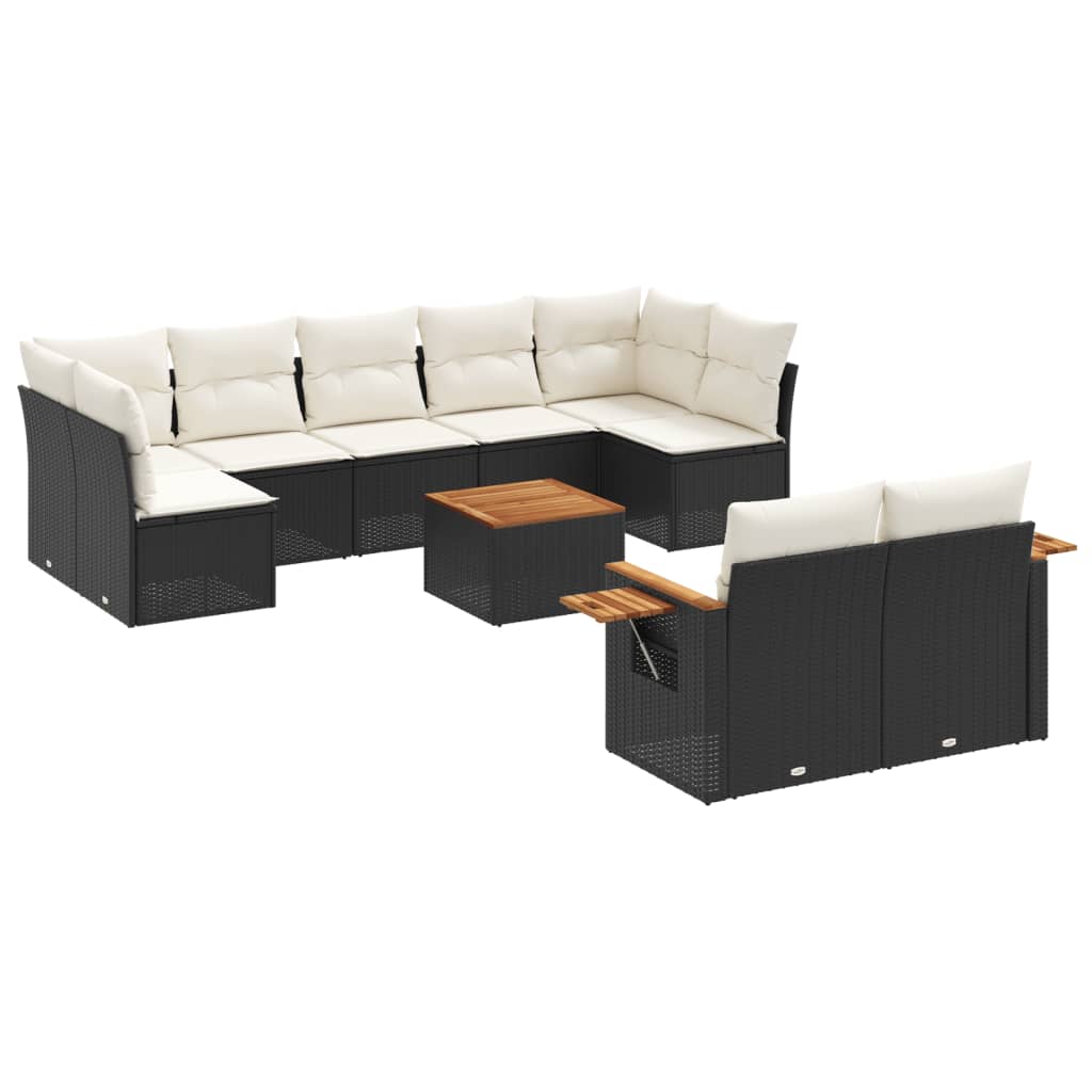 10-delige Loungeset met kussens poly rattan zwart is nu te koop bij PeponiXL, paradijselijk wonen!