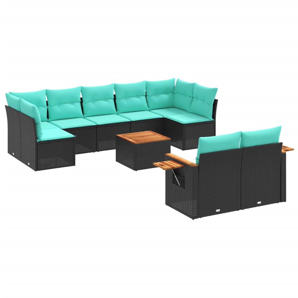 10-delige Loungeset met kussens poly rattan zwart is nu te koop bij PeponiXL, paradijselijk wonen!