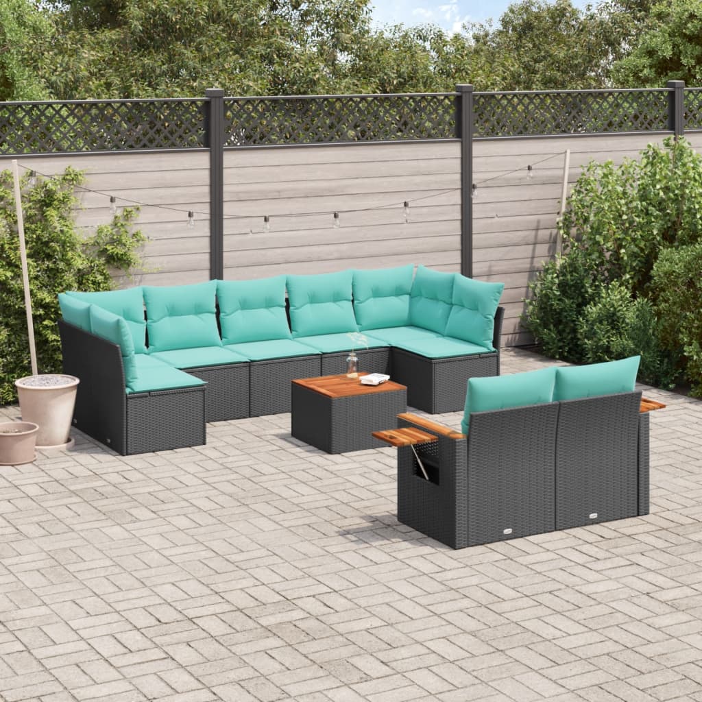 10-delige Loungeset met kussens poly rattan zwart is nu te koop bij PeponiXL, paradijselijk wonen!