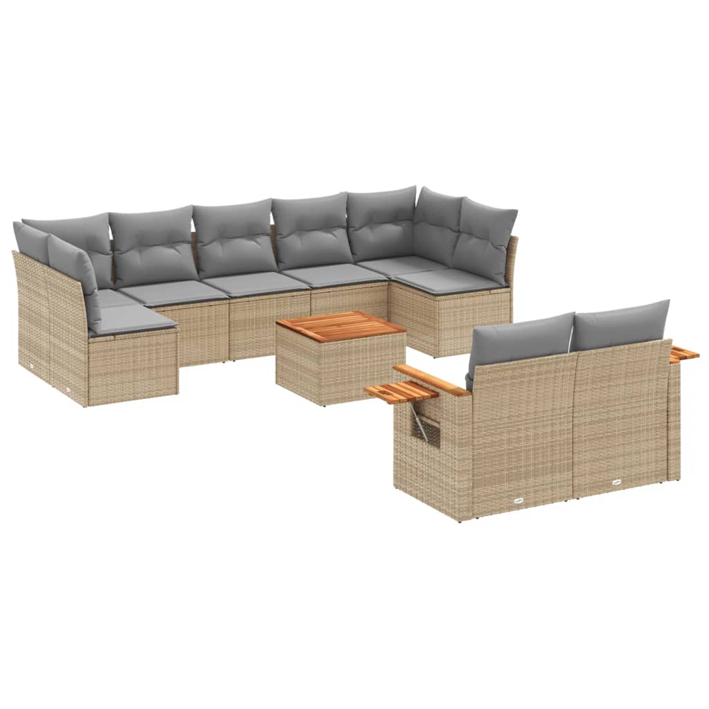 10-delige Loungeset met kussens poly rattan beige is nu te koop bij PeponiXL, paradijselijk wonen!