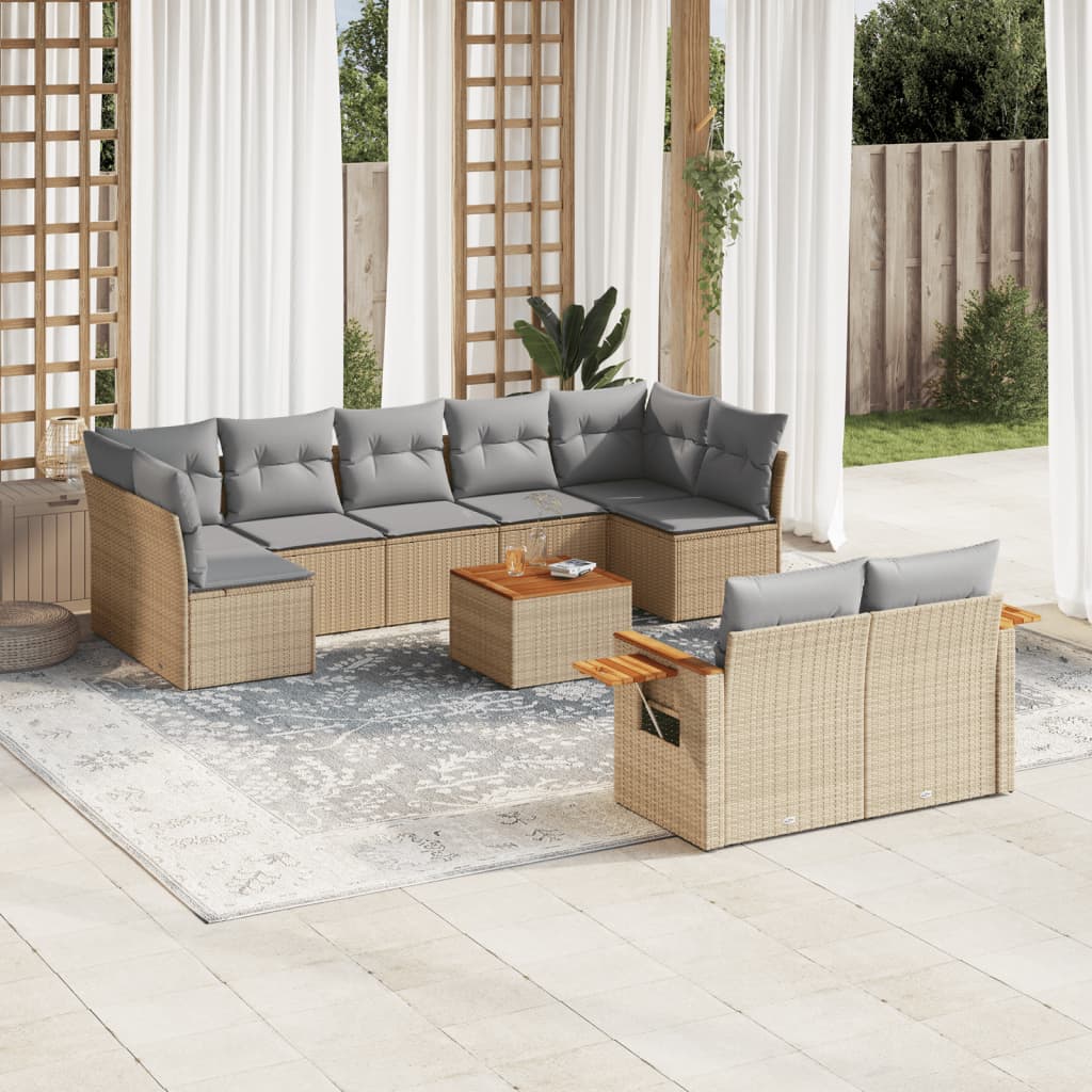 10-delige Loungeset met kussens poly rattan beige is nu te koop bij PeponiXL, paradijselijk wonen!