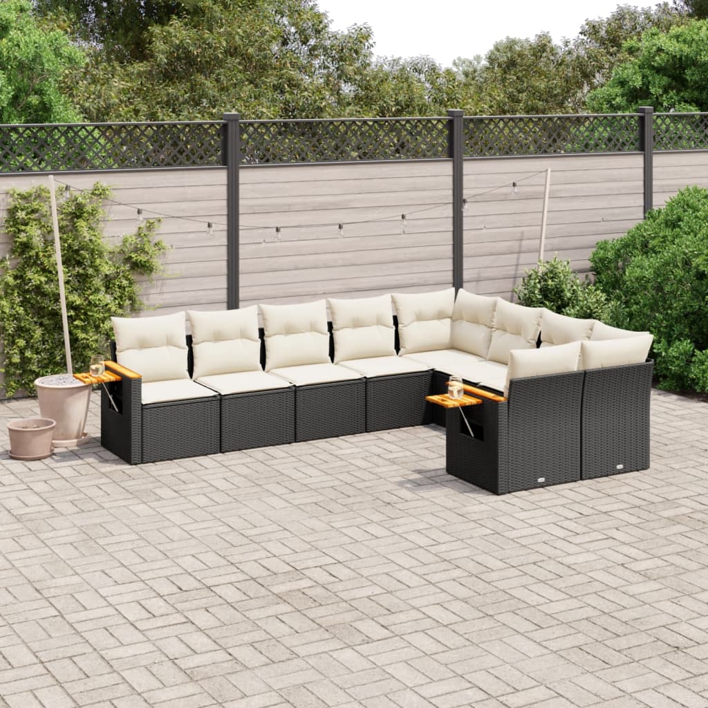 9-delige Loungeset met kussens poly rattan zwart is nu te koop bij PeponiXL, paradijselijk wonen!