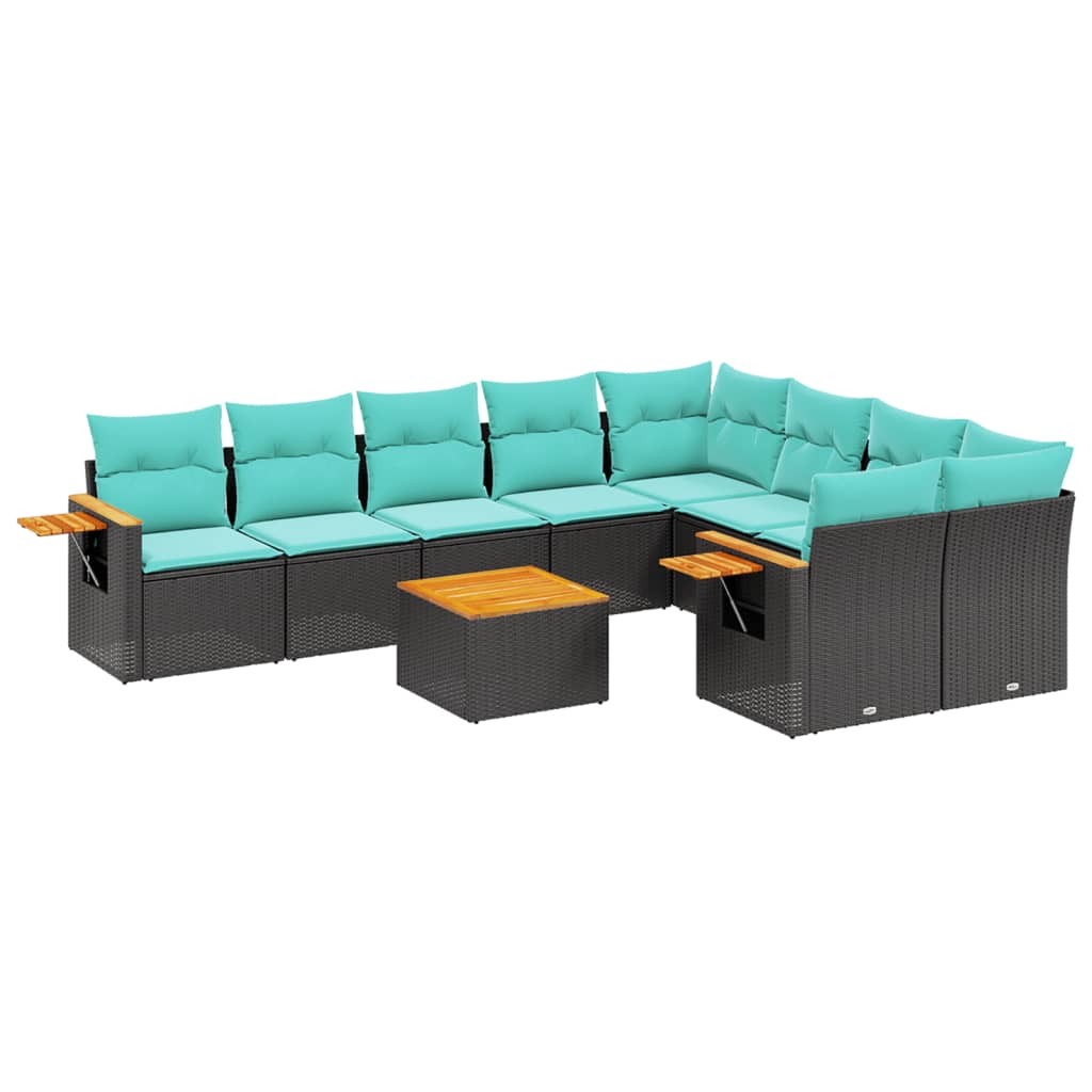 10-delige Loungeset met kussens poly rattan zwart is nu te koop bij PeponiXL, paradijselijk wonen!