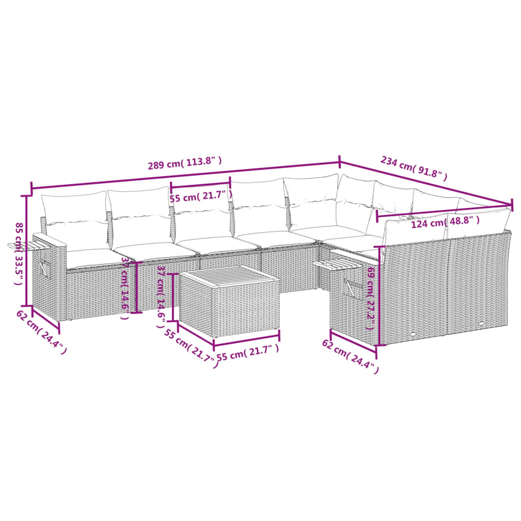 10-delige Loungeset met kussens poly rattan zwart is nu te koop bij PeponiXL, paradijselijk wonen!