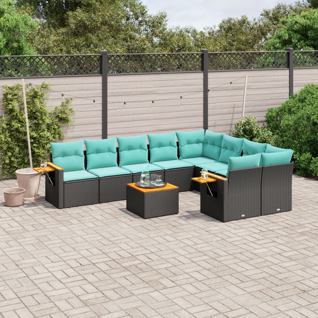 10-delige Loungeset met kussens poly rattan zwart is nu te koop bij PeponiXL, paradijselijk wonen!