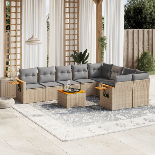 10-delige Loungeset met kussens poly rattan beige is nu te koop bij PeponiXL, paradijselijk wonen!
