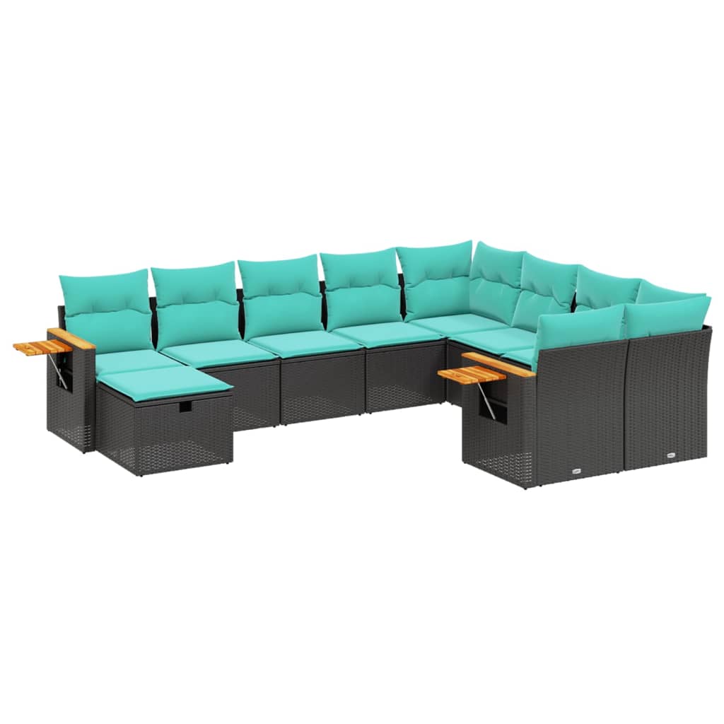 10-delige Loungeset met kussens poly rattan zwart is nu te koop bij PeponiXL, paradijselijk wonen!