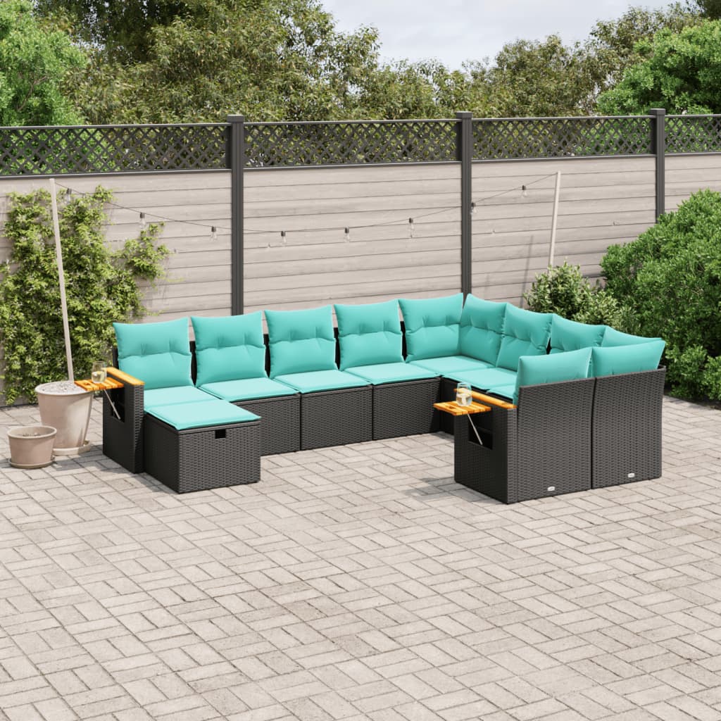 10-delige Loungeset met kussens poly rattan zwart is nu te koop bij PeponiXL, paradijselijk wonen!