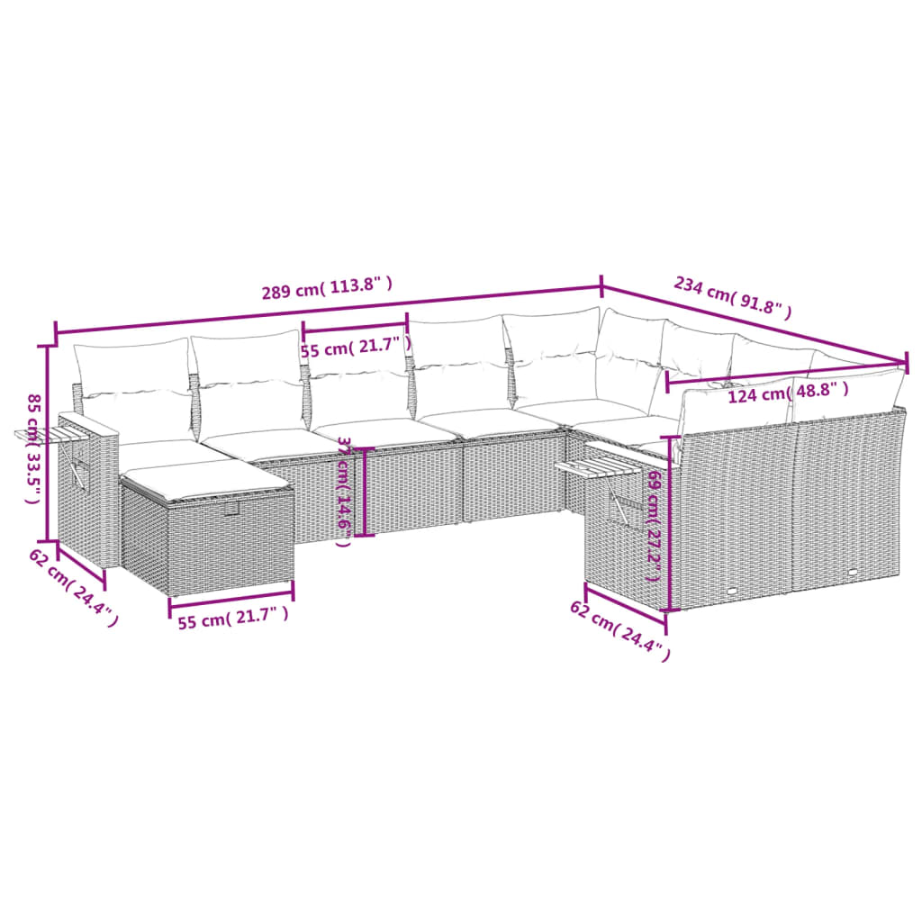 10-delige Loungeset met kussens poly rattan beige is nu te koop bij PeponiXL, paradijselijk wonen!