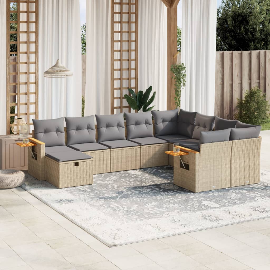 10-delige Loungeset met kussens poly rattan beige is nu te koop bij PeponiXL, paradijselijk wonen!